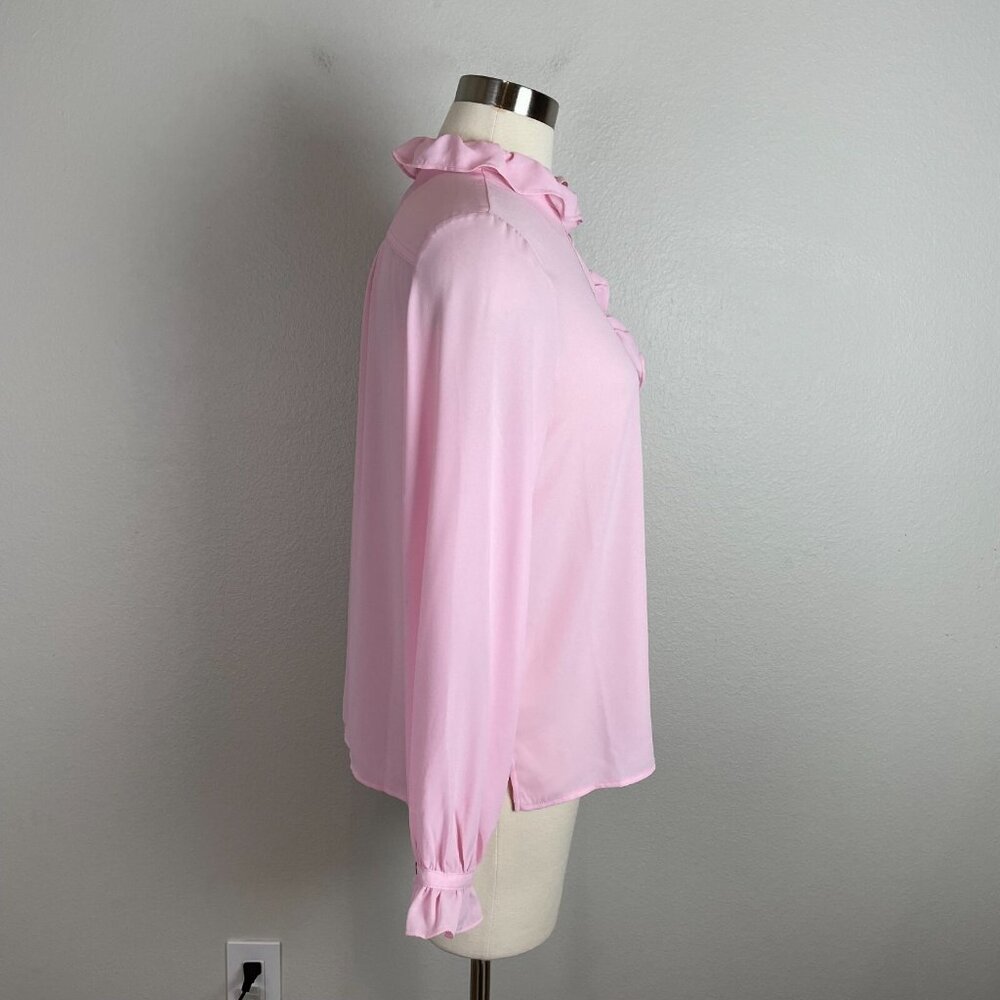 J. Crew Womens 4 Pink Ruffle Button Up Blouse Long Sleeve Shirt Top - Picture 6 of 11
